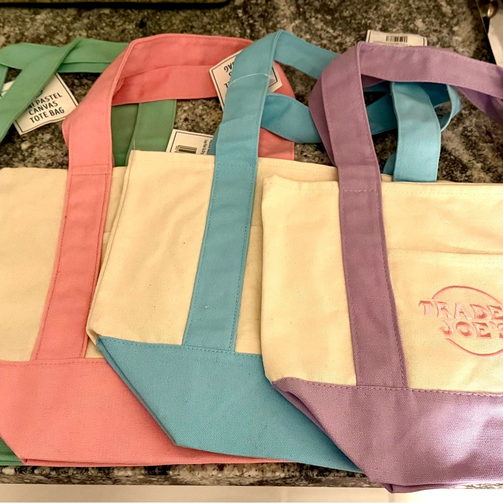 Trader Joe's, Canvas Tote Bag, Set of 4 - Green, Pink, Blue, Purple